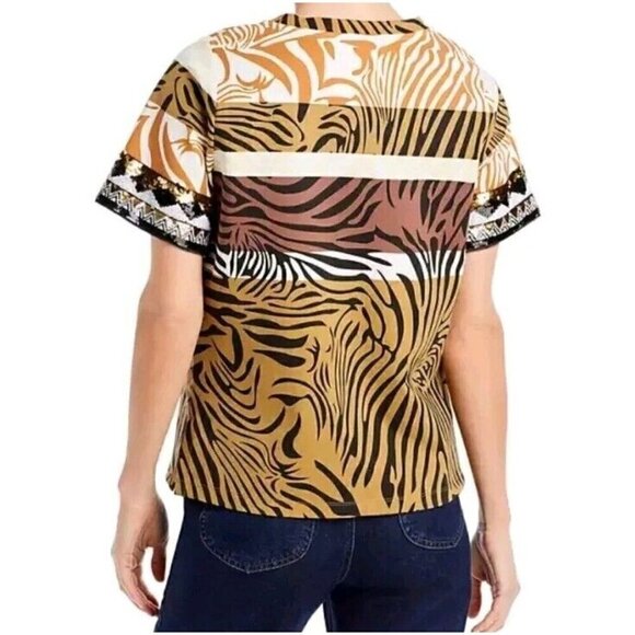 Kobi Halperin Yara Sequined Animal Print Top Tee Women’s Size XS Relaxed Fit - Picture 2 of 11